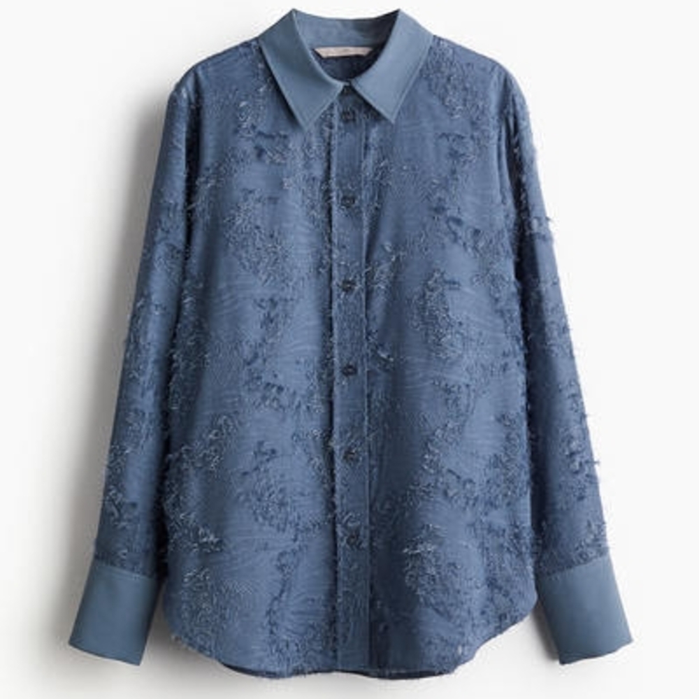 ☆ H&M Pigeon Blue Textured-Weave Shirt
